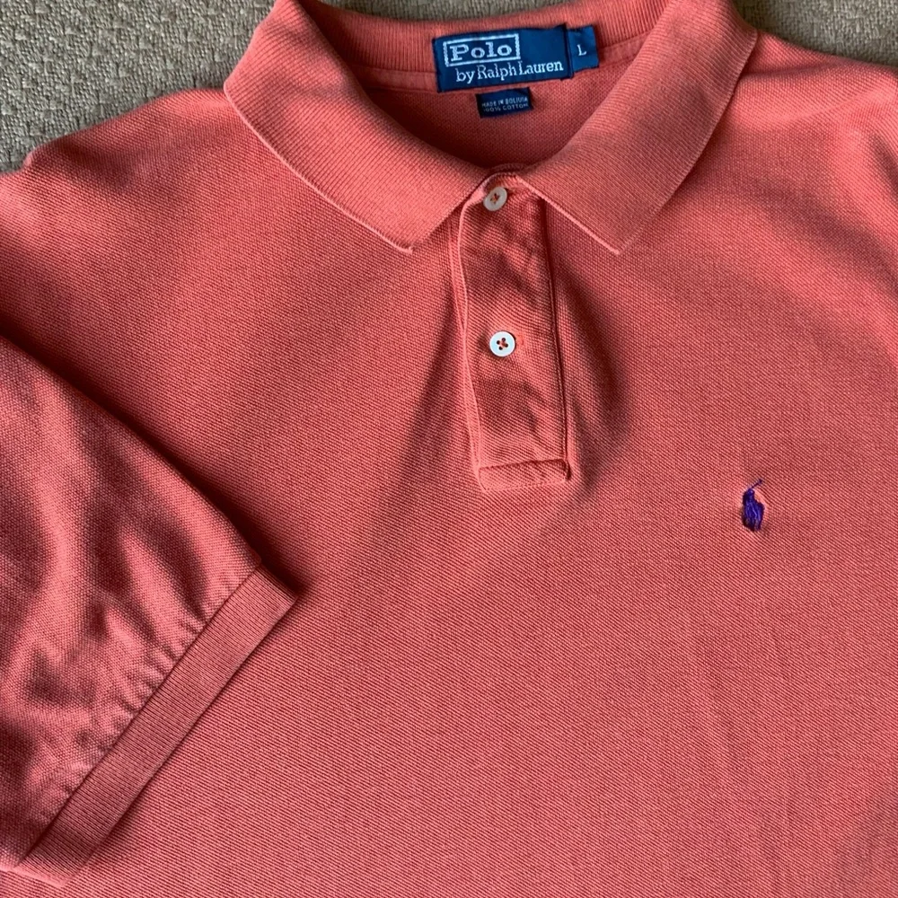 Men's Large Ralph Lauren Polo‎ Orange 100% Cotton Short Sleeve Golf Shirt